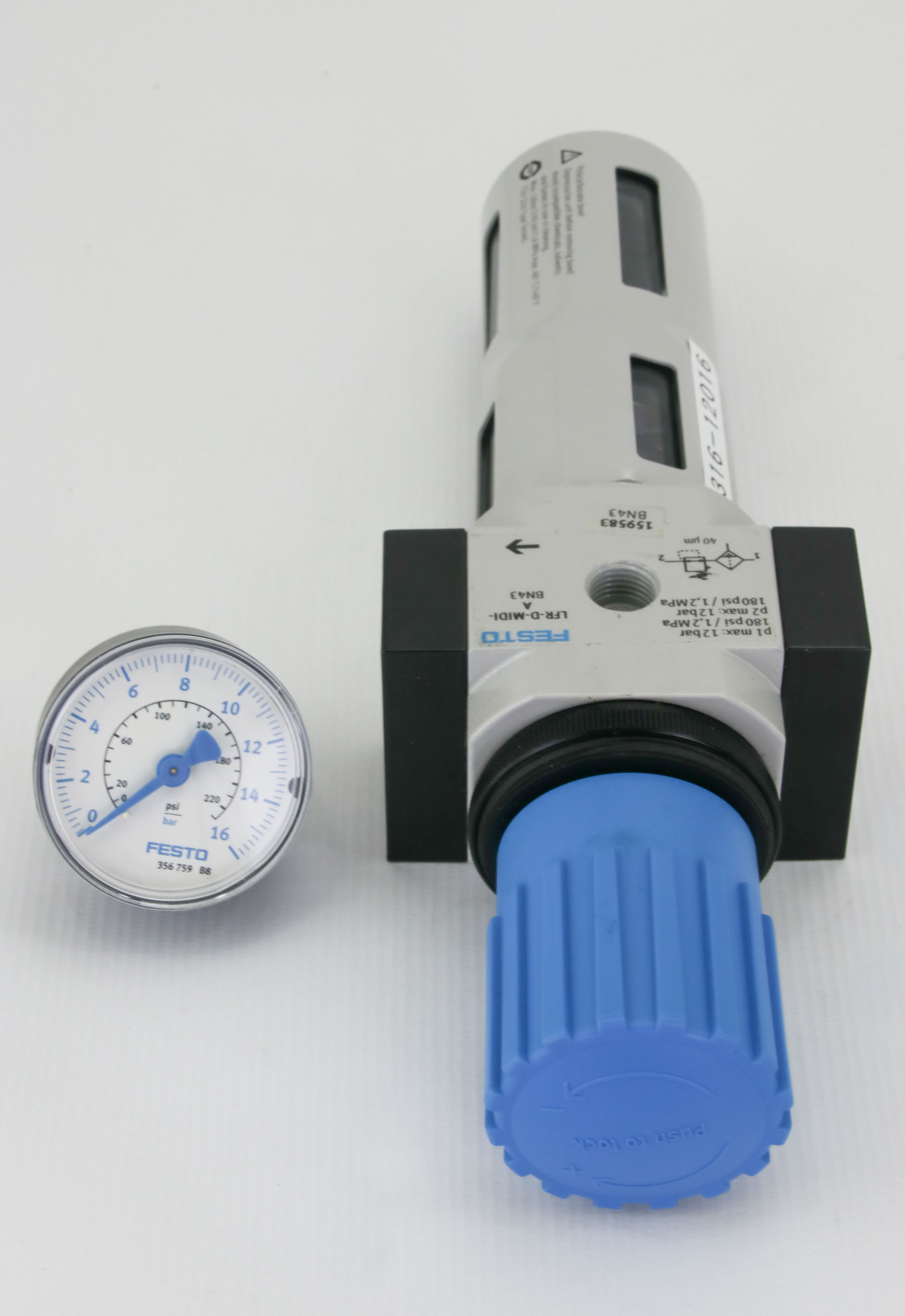 12016 FESTO FILTER REGULATOR UNIT, P/N: 159583 (NEW) LFR-3/8-D